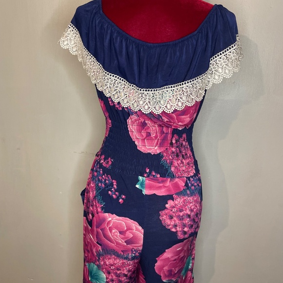 Blue Pink Floral Women’s Romper One Size - Picture 5 of 7